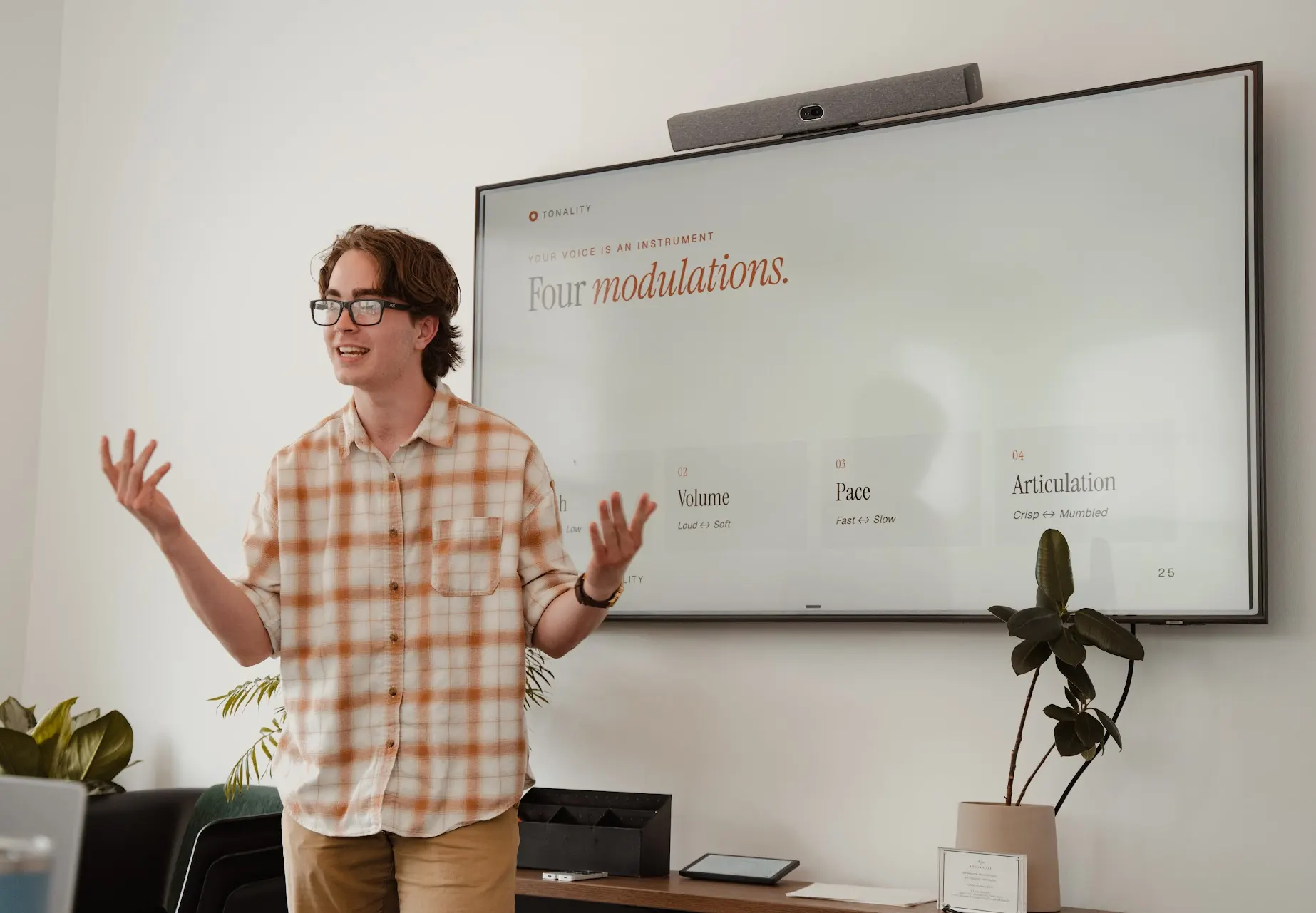 A LeapYear student practicing a presentation