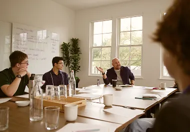 LeapYear students in a small group conversation