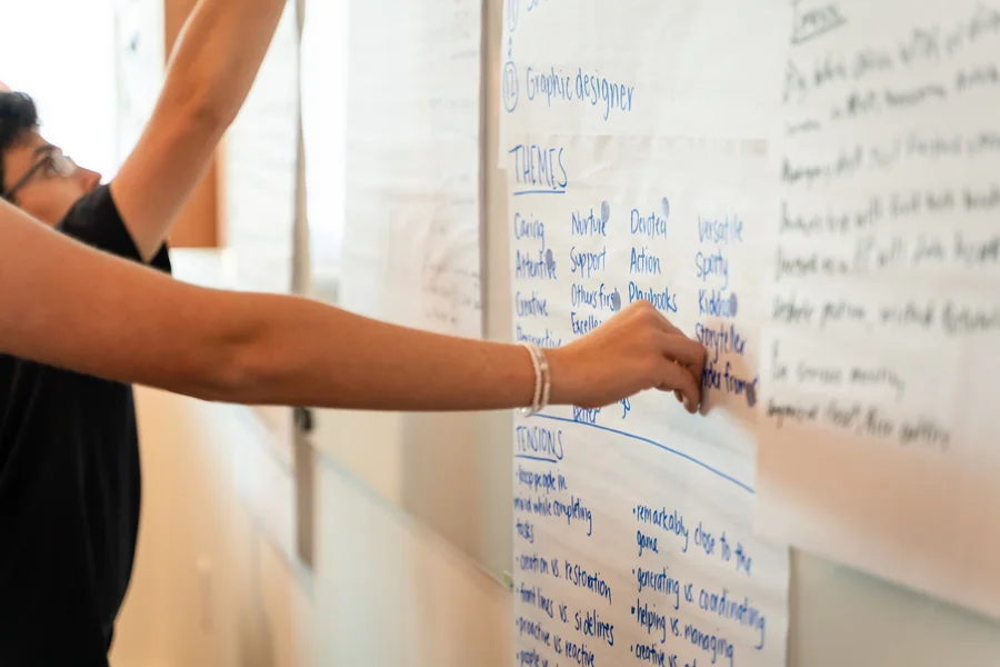 A LeapYear student mapping career themes on a whiteboard